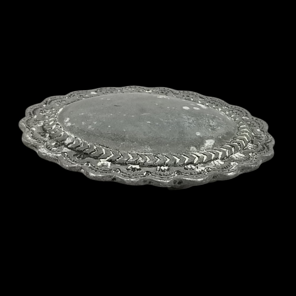 Belt Buckle Vintage Scalloped Oval Silver Tone Embossed Western Boho Accessory - Picture 3 of 10